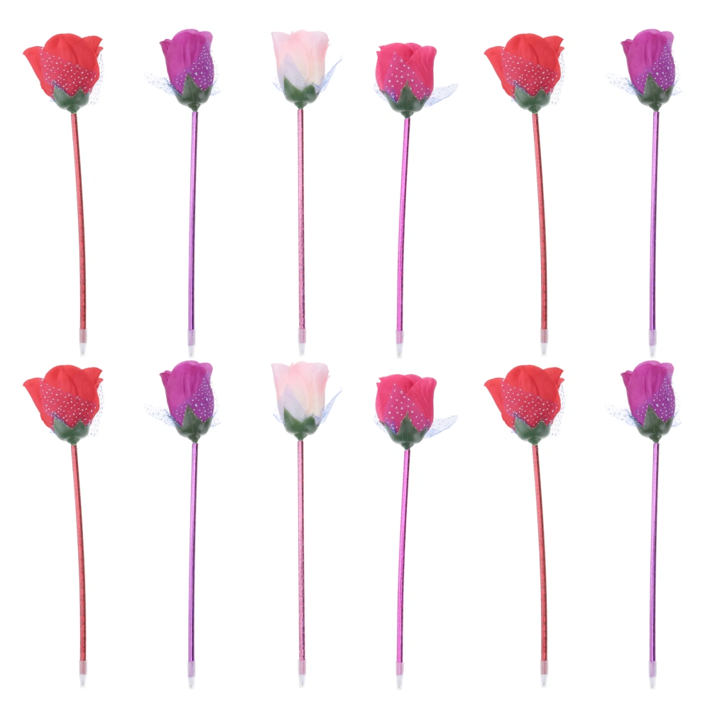 12PCS Cartoon Rose Pattern Ballpoint Pen Student Supplies Gel Ink Pen(Random Color)