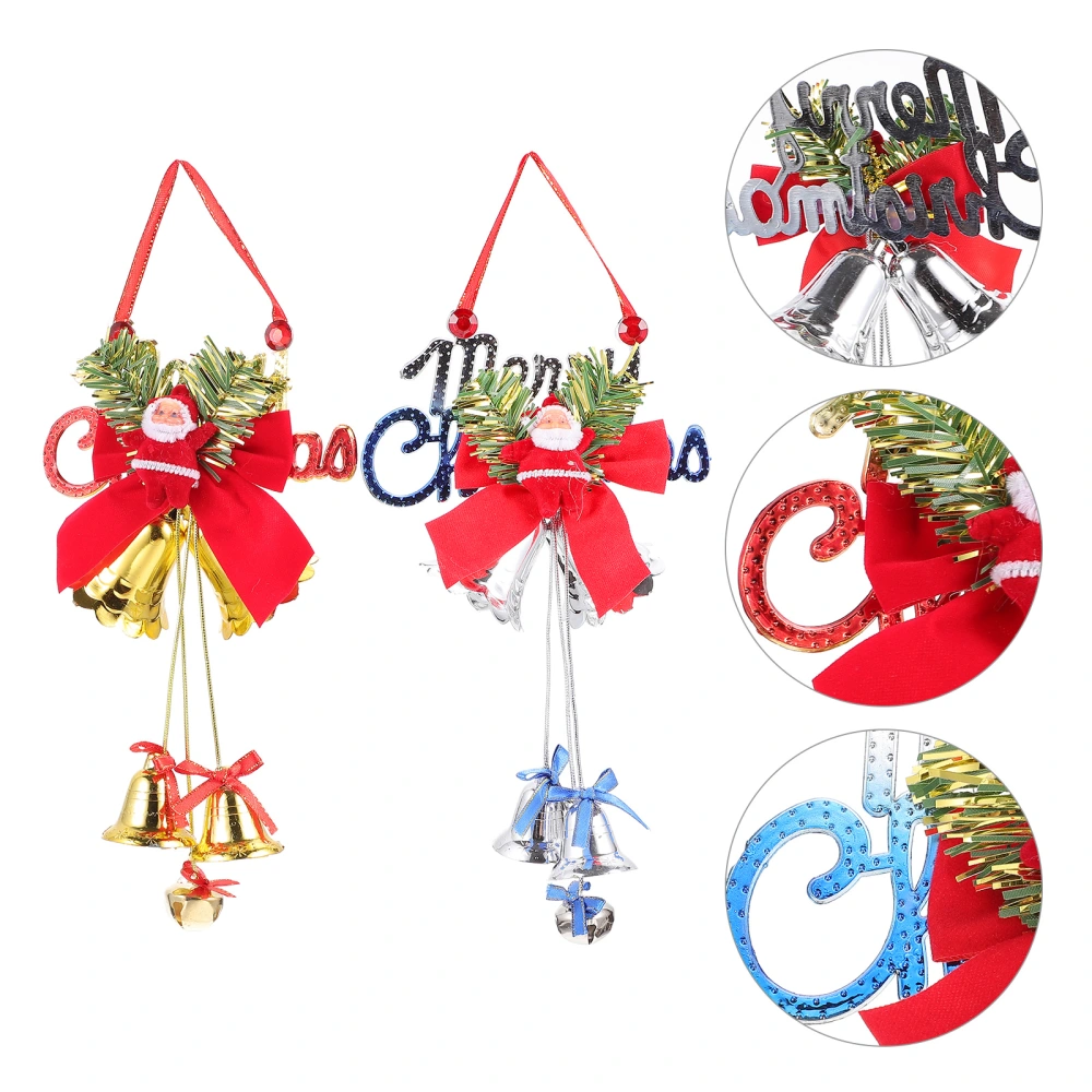 2pcs Christmas Theme Bells Decorative Pendants Santa Claus Hangings Party Decor