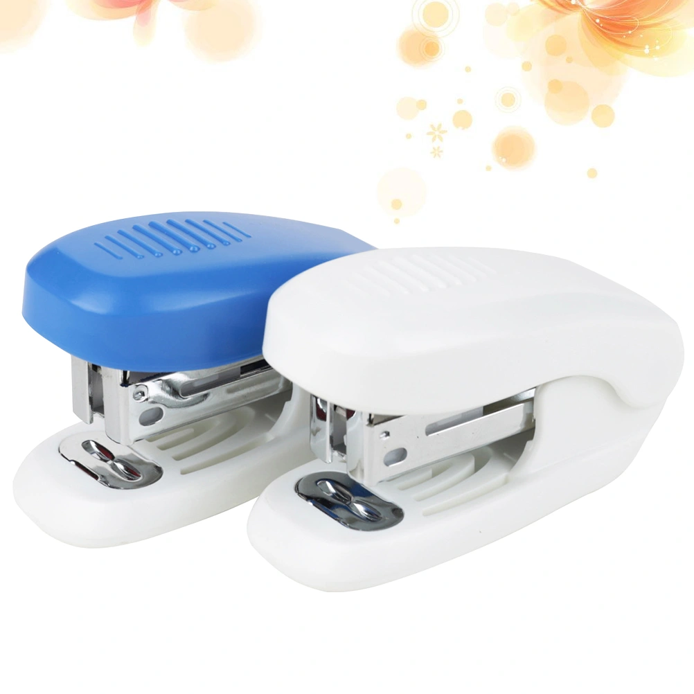 2 Pcs Mini Portable Stapler Manual Stapling Machine Student Stationery Universal School Business Office Supplies (Random Color)