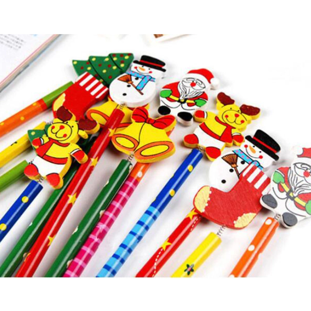 12pcs Cartoon Christmas Pencil Wooden Pencil Creative Stationery School Supplies for Kids Children Random Style