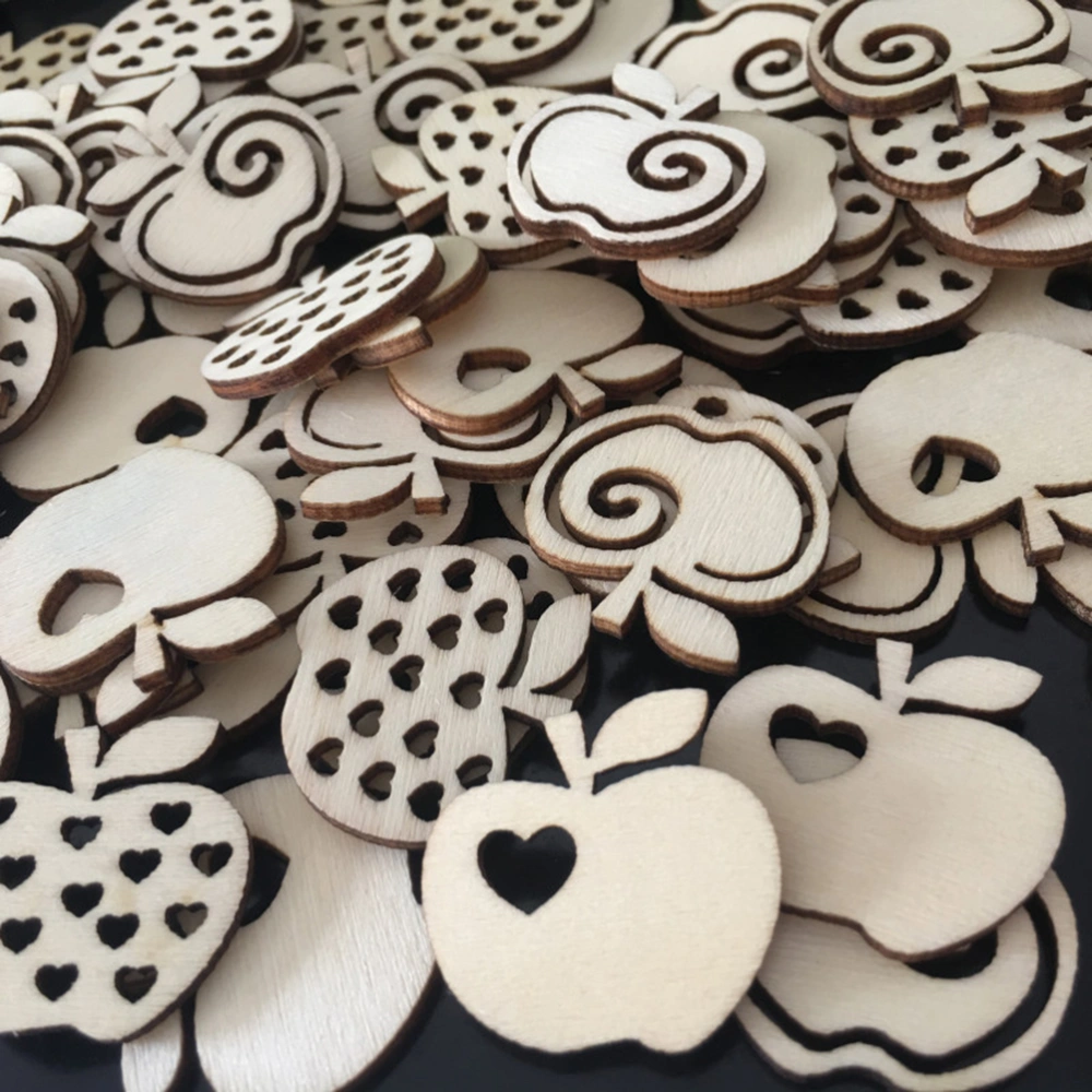 100pcs Hollow Wooden Slices Apple Shaped Wooden Pieces Ornament DIY Wooden Slices