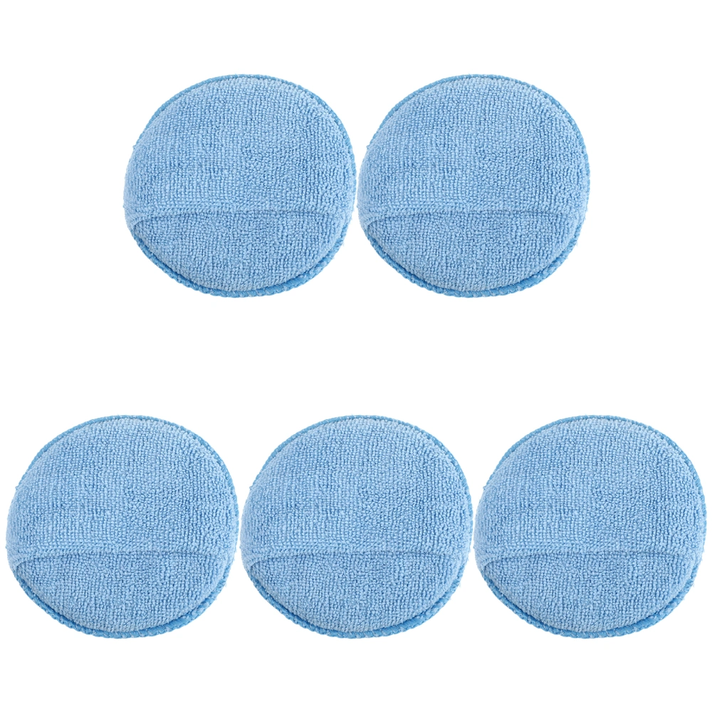 5pcs Microfiber Round Sponges Practical Cleaning Sponges Waxing Sponges (Blue)