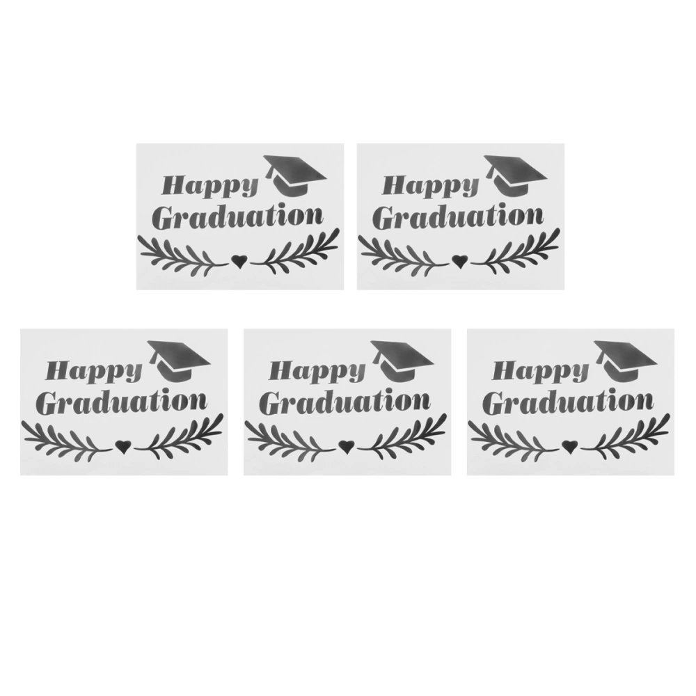 5pcs Black Graduation Hat Design Balloon Stickers Self-adhesive Balloon Decals Decor DIY Letter Printing Decals Graduation Party Decoration