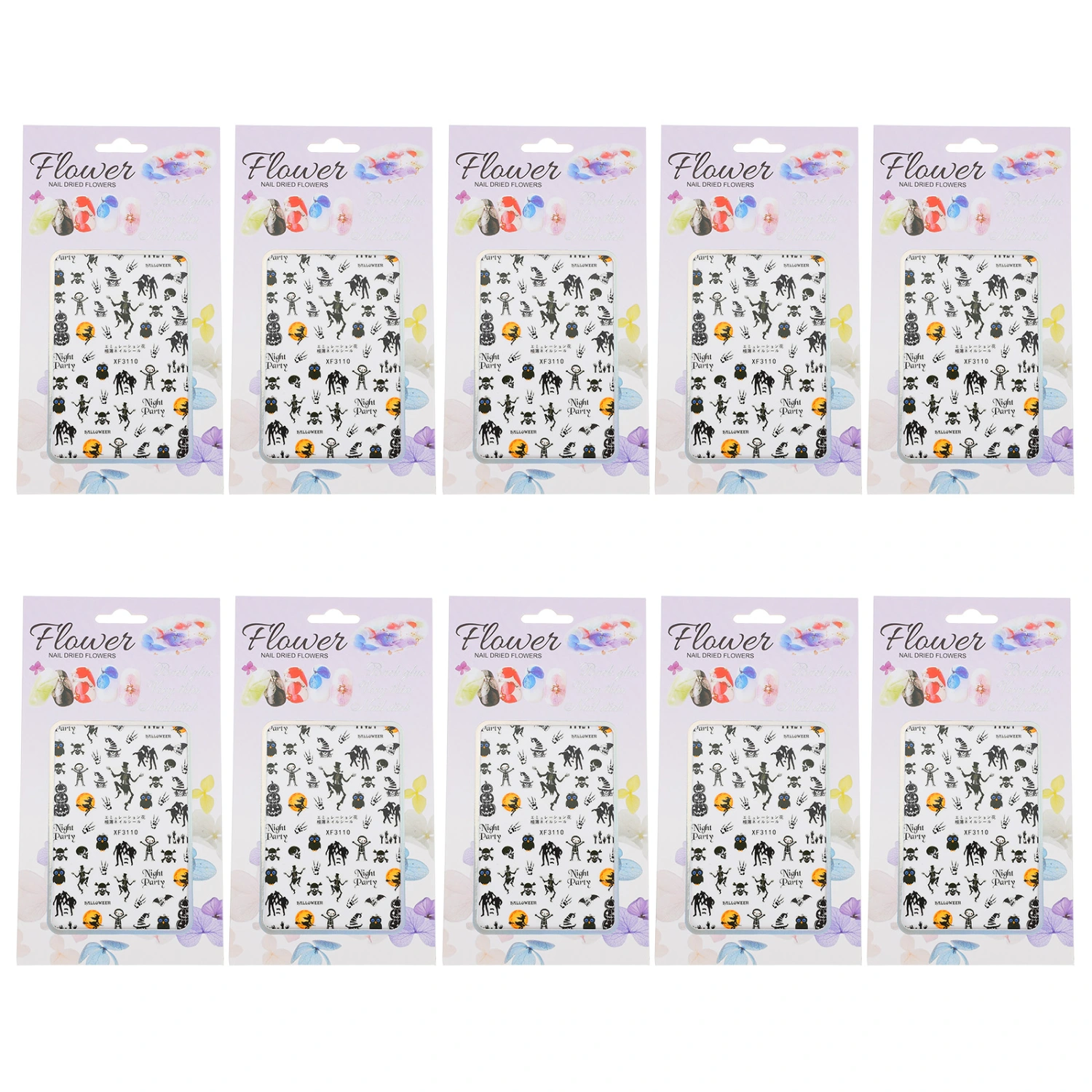 10 Sheets Halloween Nail Art Decals Self Adhesive Nail Sticker Manicure Supplies
