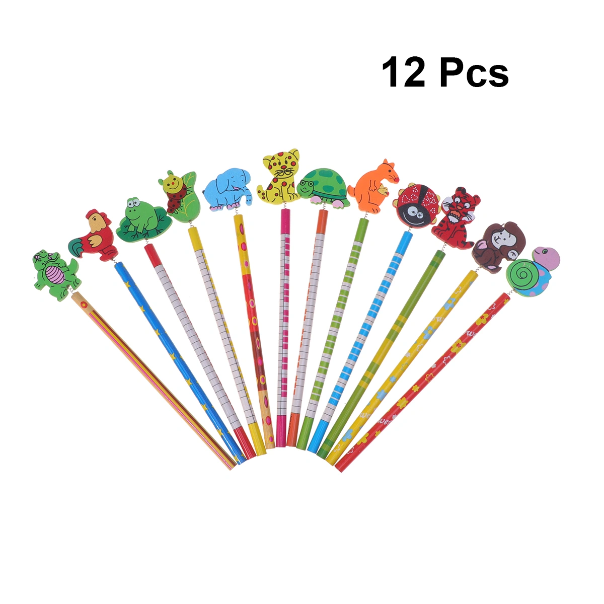 12pcs Cartoon Animal Pencils with Erasers School Stationery for Kids Children Random Pattern