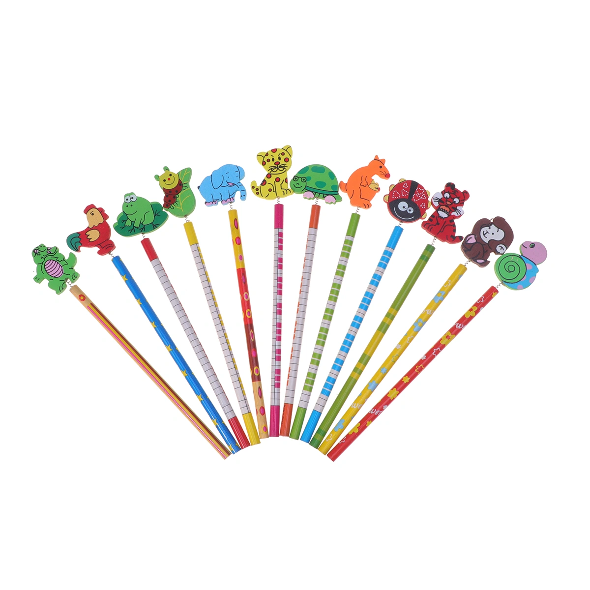 12pcs Cartoon Animal Pencils with Erasers School Stationery for Kids Children Random Pattern