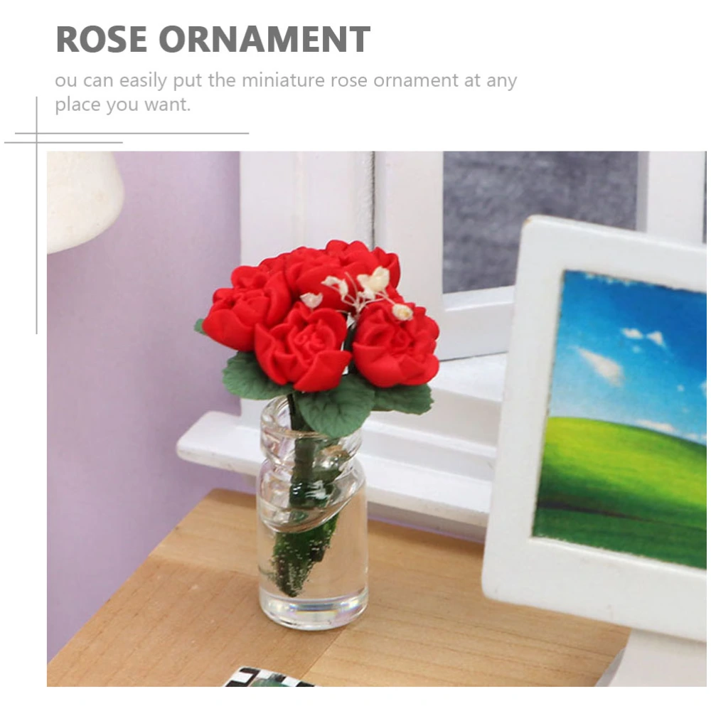 Rose Potted Model Mini House Rose Ornament Potted Rose Decoration DIY Ornament