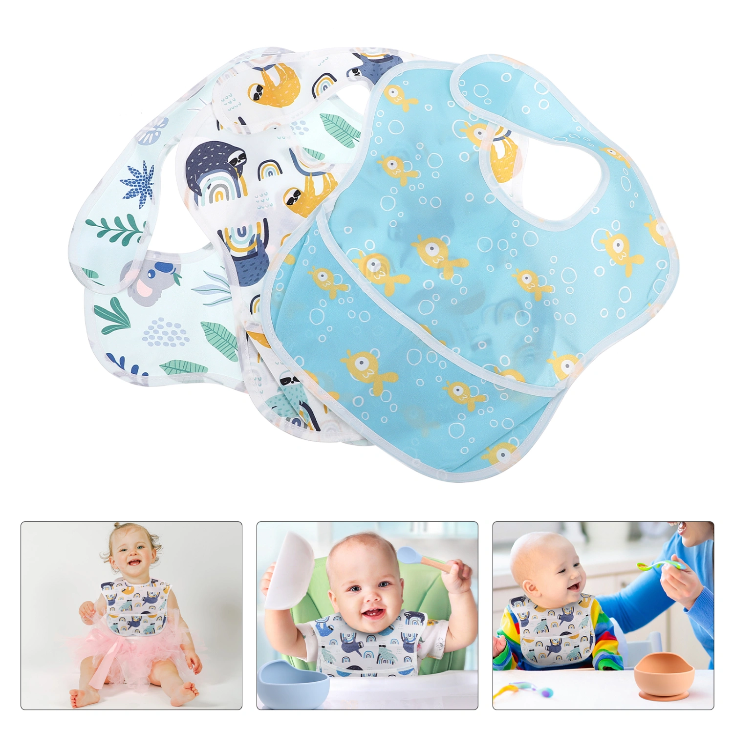 1 Set 3Pcs Baby Bibs Waterproof Infant Feeding Bibs Toddler Bib (Assorted Color)