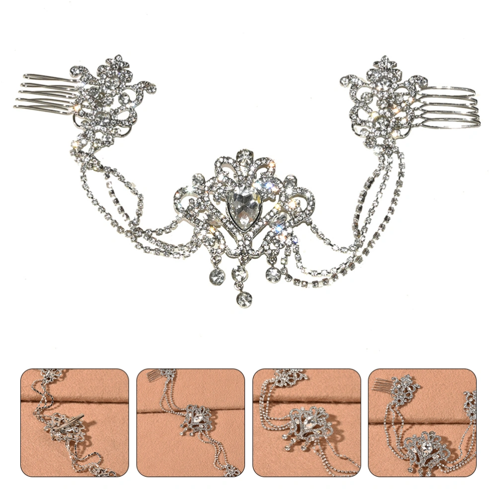 Women Rhinestone Chain Hair Comb Bridal Hair Jewelry Decor Wedding Headdress