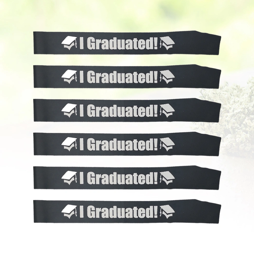 6pcs Black Graduation Day Letter I GRADUATE Printing Sash Decoration Graduation Hat Etiquette Belt Graduation Party Supplies Favors Accessories