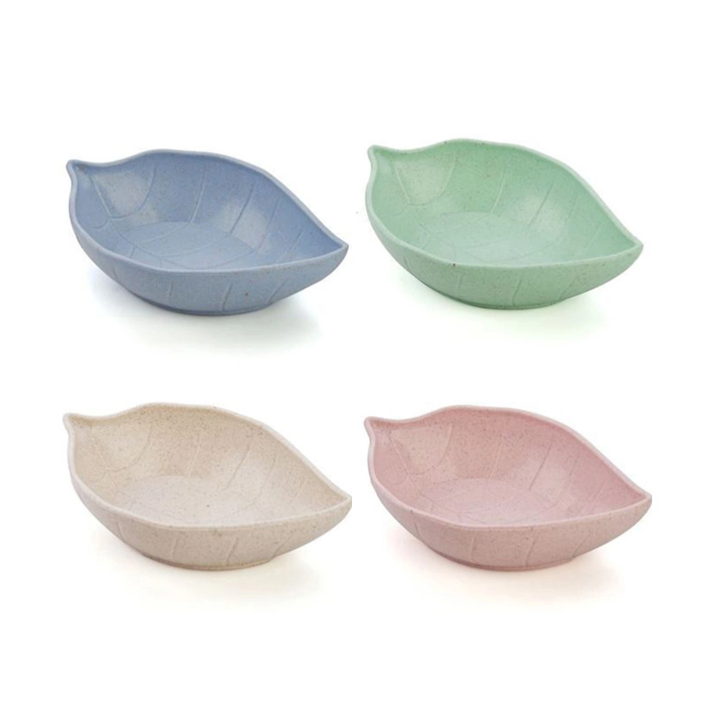 4 Pcs Wheat Straw Seasoning Dish Creative Leaves Shape Food Sauce Dish Seasoning Bowl (11 x 7 x 2.5 cm)