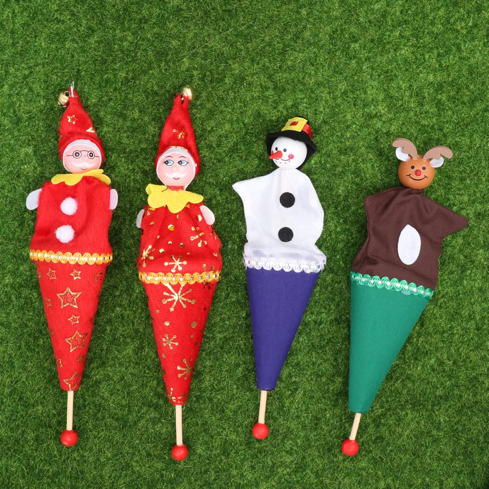 4 pcs Cartoon Cannon Old Man Snowman Wooden Christams Ornaments for Kids