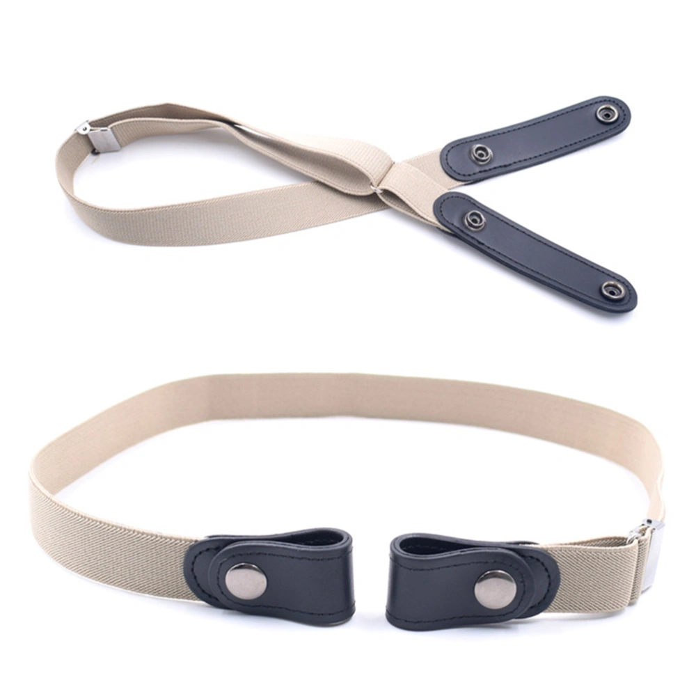 2pcs Adjustable Unisex Stretch Waist Belt No Buckle Elastic Belts for Jeans Pants Dress (Navy Blue+Beige)