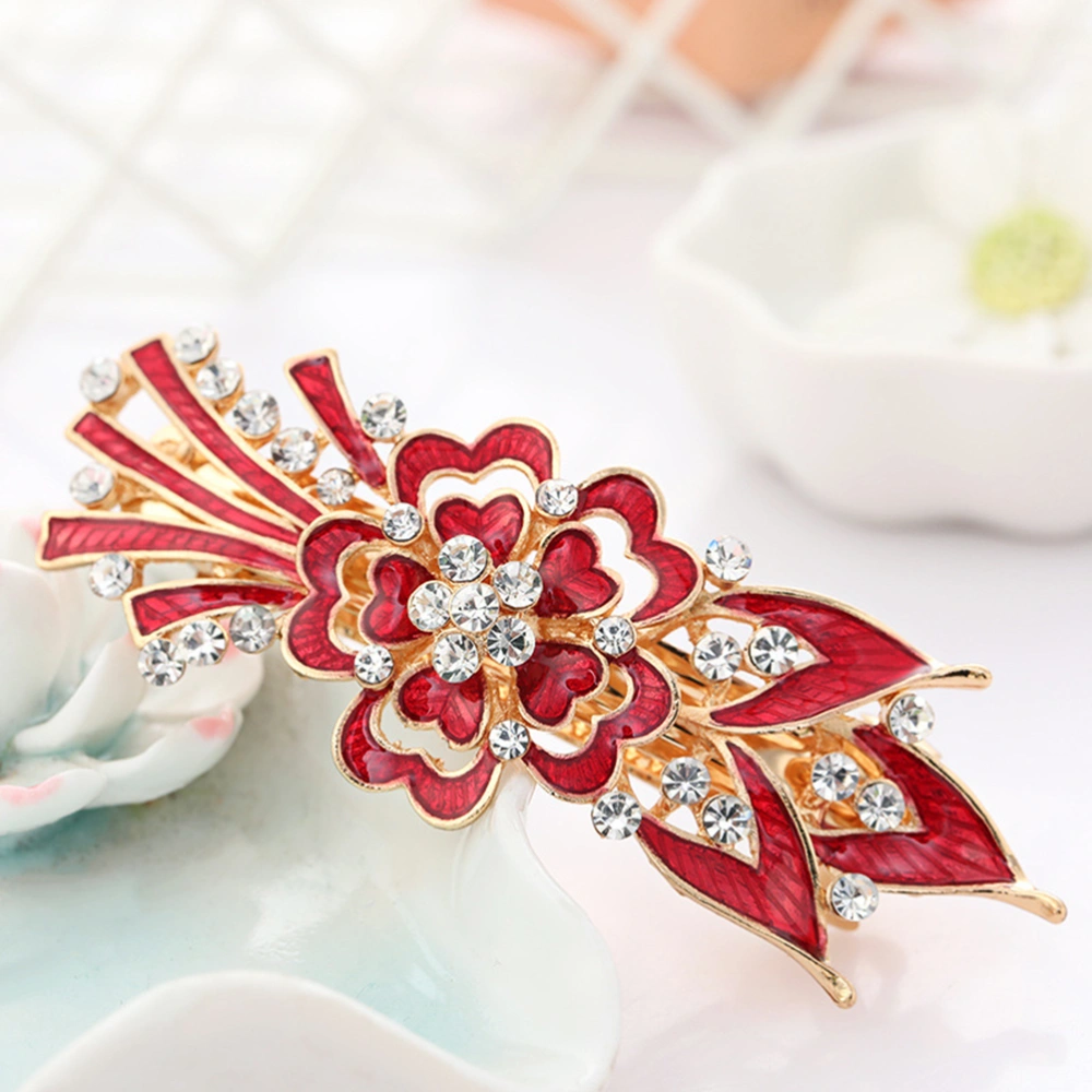 2pcs Alloy Personality Floral Pattern Hair Clip Spring Clamp Drip Hairpin Barrette Clip Hair Accessories for Women Girls (Red + Black)