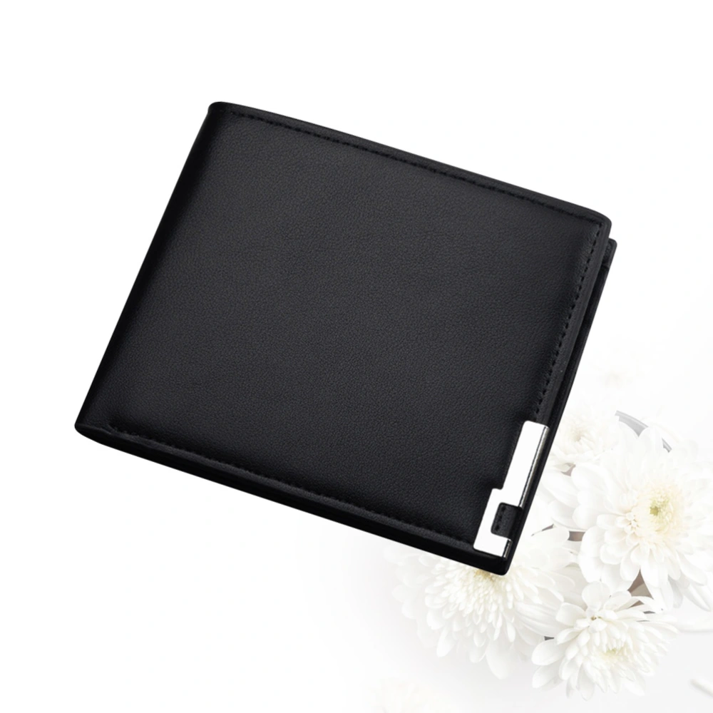 Men's Wallet PU Leather Billfold Fashionable Iron Holder Purse Short Wallet (Black)