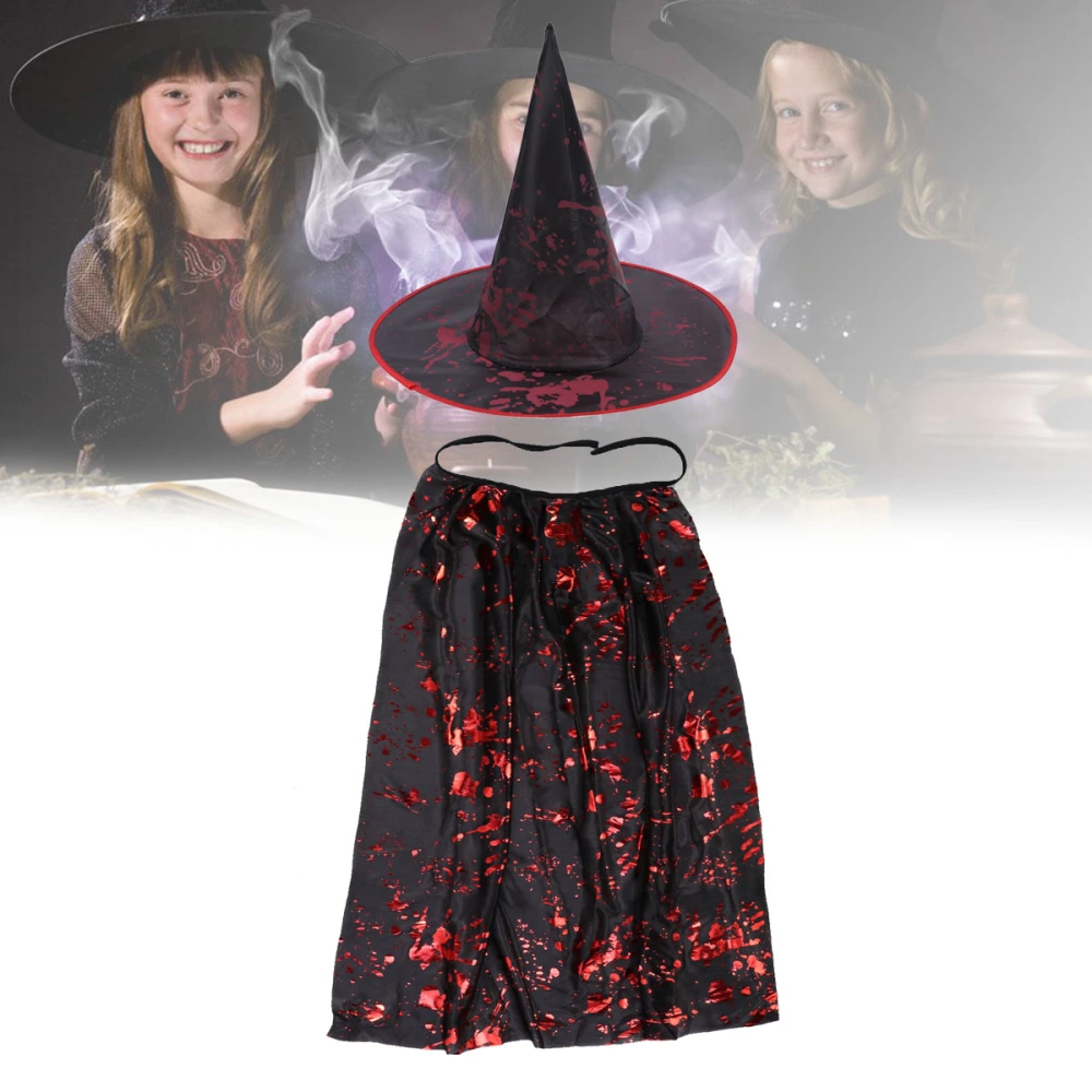 Children Kids Red Bloodstain Cape Halloween Performance Clothing Cloak Costume Cosplay Party Favor (Black)