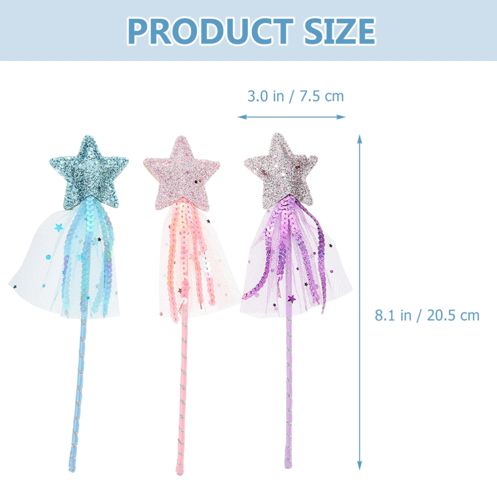 3pcs Girls Fairy Wand Star Fairy Wand Cosplay Party Wand Prop Kids Party Supplies