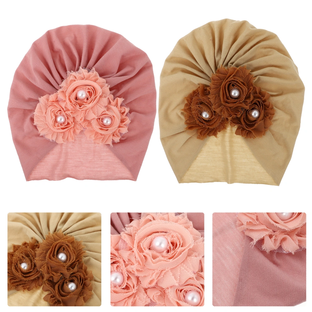 2Pcs Comfortable Kids Turban Hats Decorative Cotton Hats Lovely Headwear