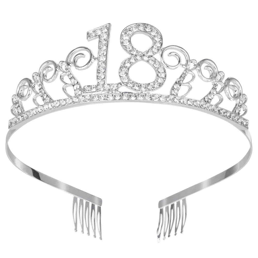 FRCOLOR Birthday Crystal Rhinestone Tiara Queen Crowns Prom Headband Hair Combs Pin for Girl's 18th Birthday Party Favor