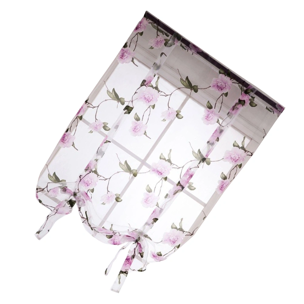 Floral Roman Curtain Semi Sheer Window Shade Sling Tie Blinds for Living Room Balcony Bedroom 1.4 x 1.6m (Purple)