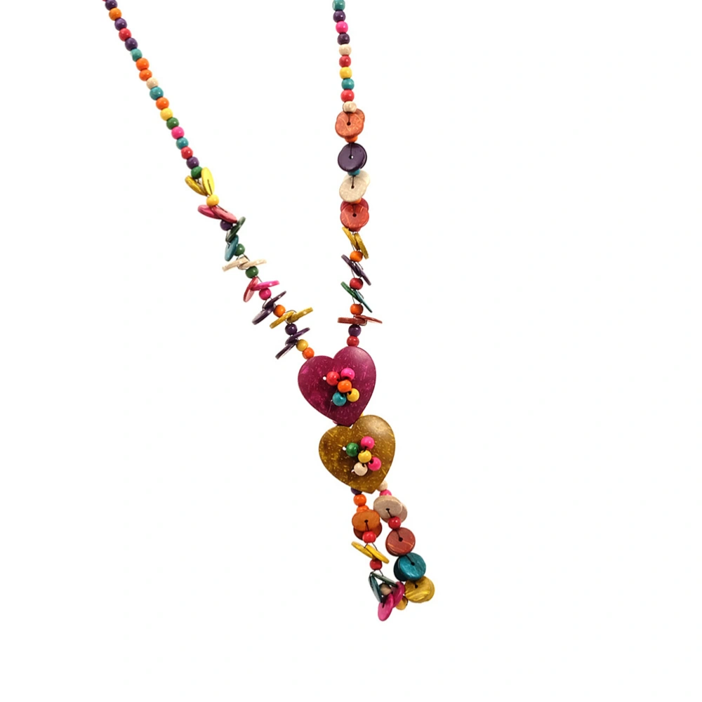 Women Handmade Necklace Coconut Shell Wooden Beads Heart Shape Necklace Beach Jewelry Pendant for Ladies and Girls (Random Color)