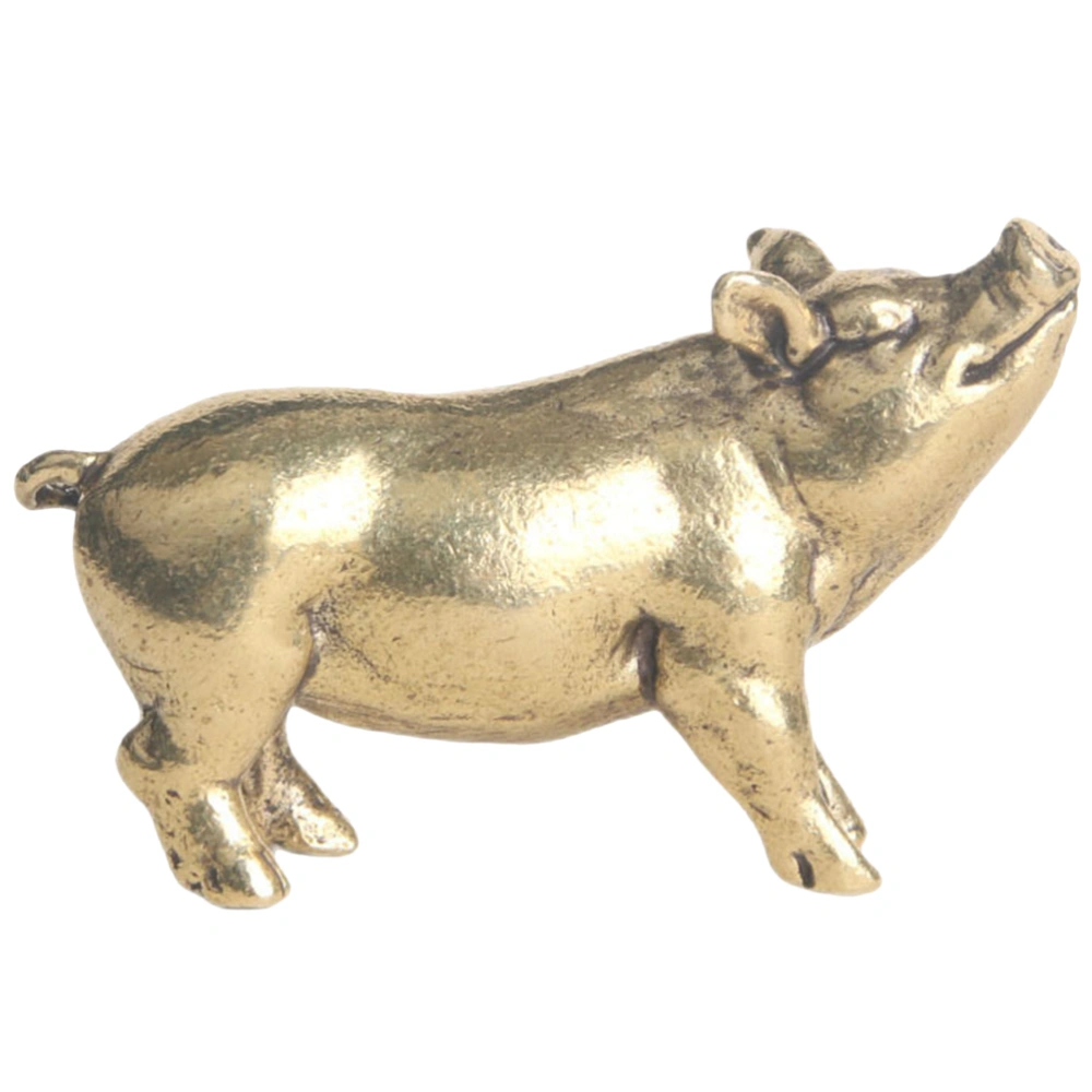 Retro Brass Pig Figurine Antique Animal Statue Pig Model Toy Desktop Ornament for Home Office