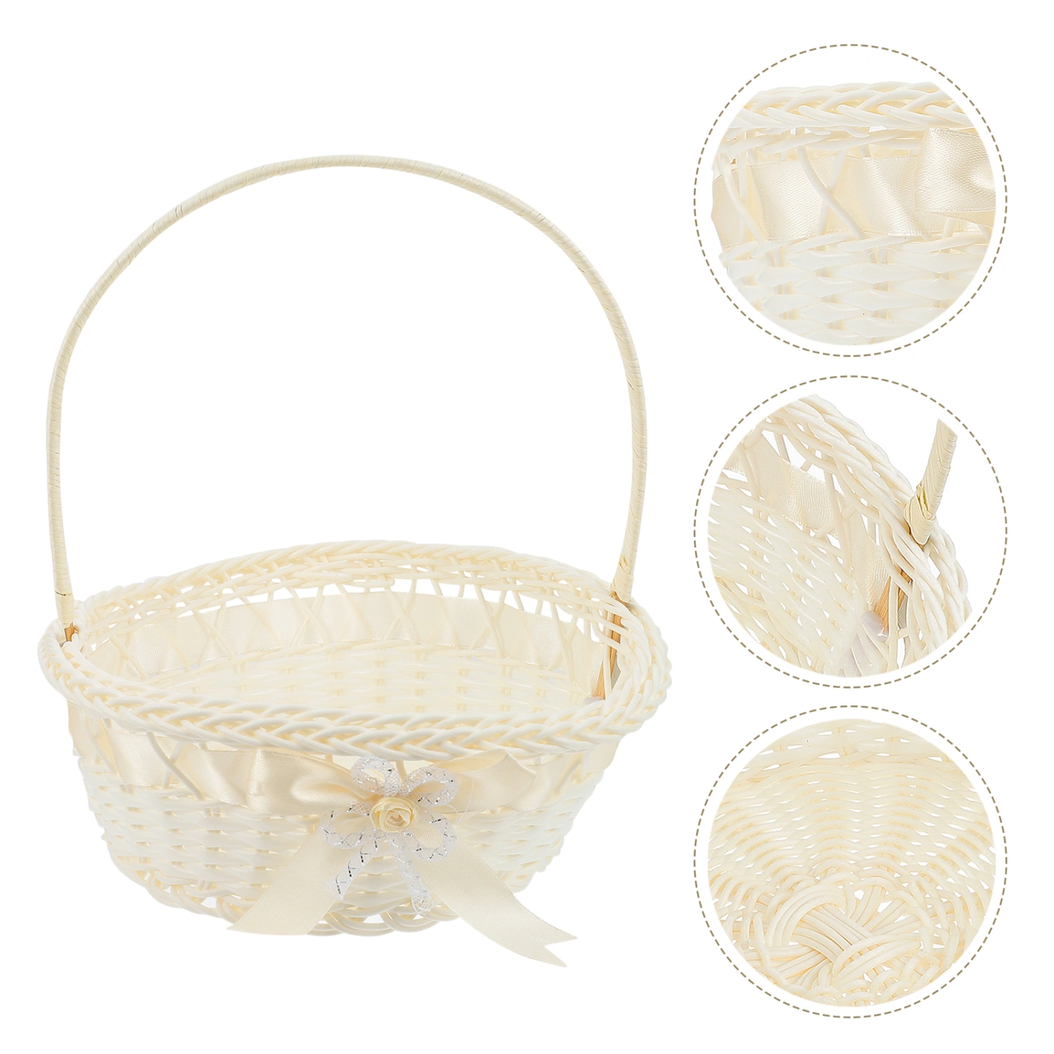 Plastic Wicker Flower Basket Handle Picnic Basket Fruit Basket Woven Hand Basket
