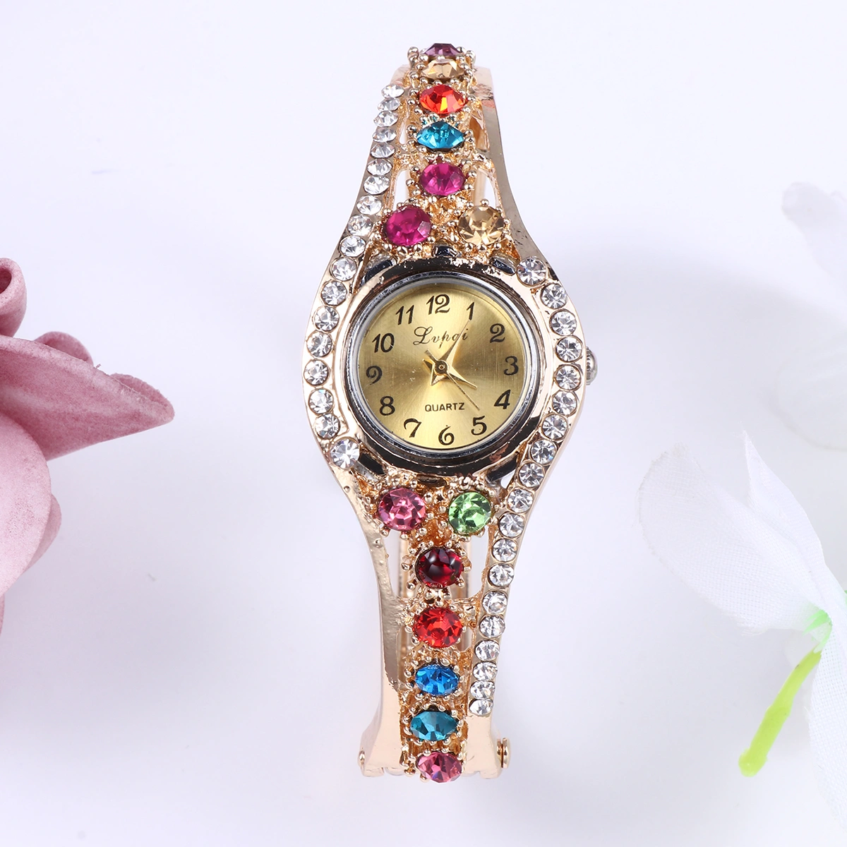 Female Watch Luxury Fashion Diamond Quartz Watch Exquisite Bracelet Watch for Women (Colorful)