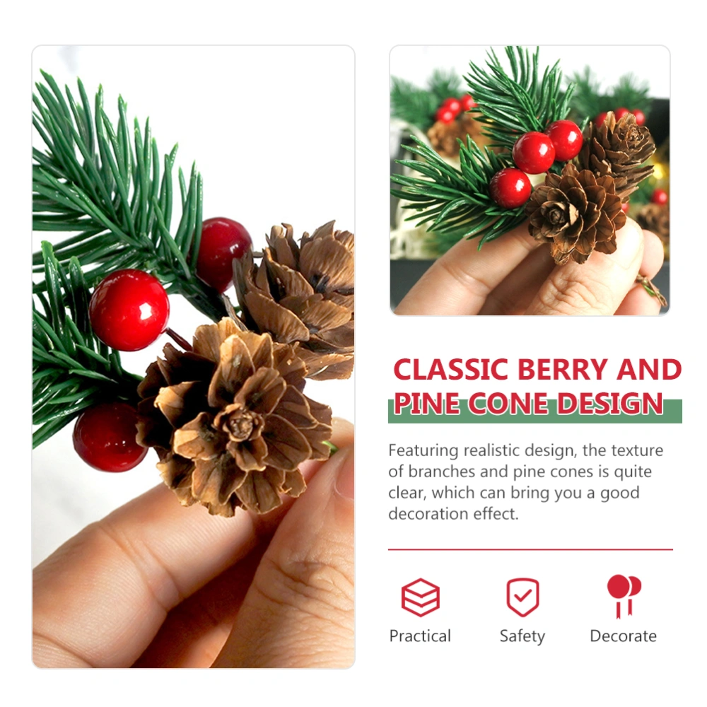 20Pcs Berry Pine Cones Pine Needles Stems Picks Artificial Christmas Berries Decor for Crafts