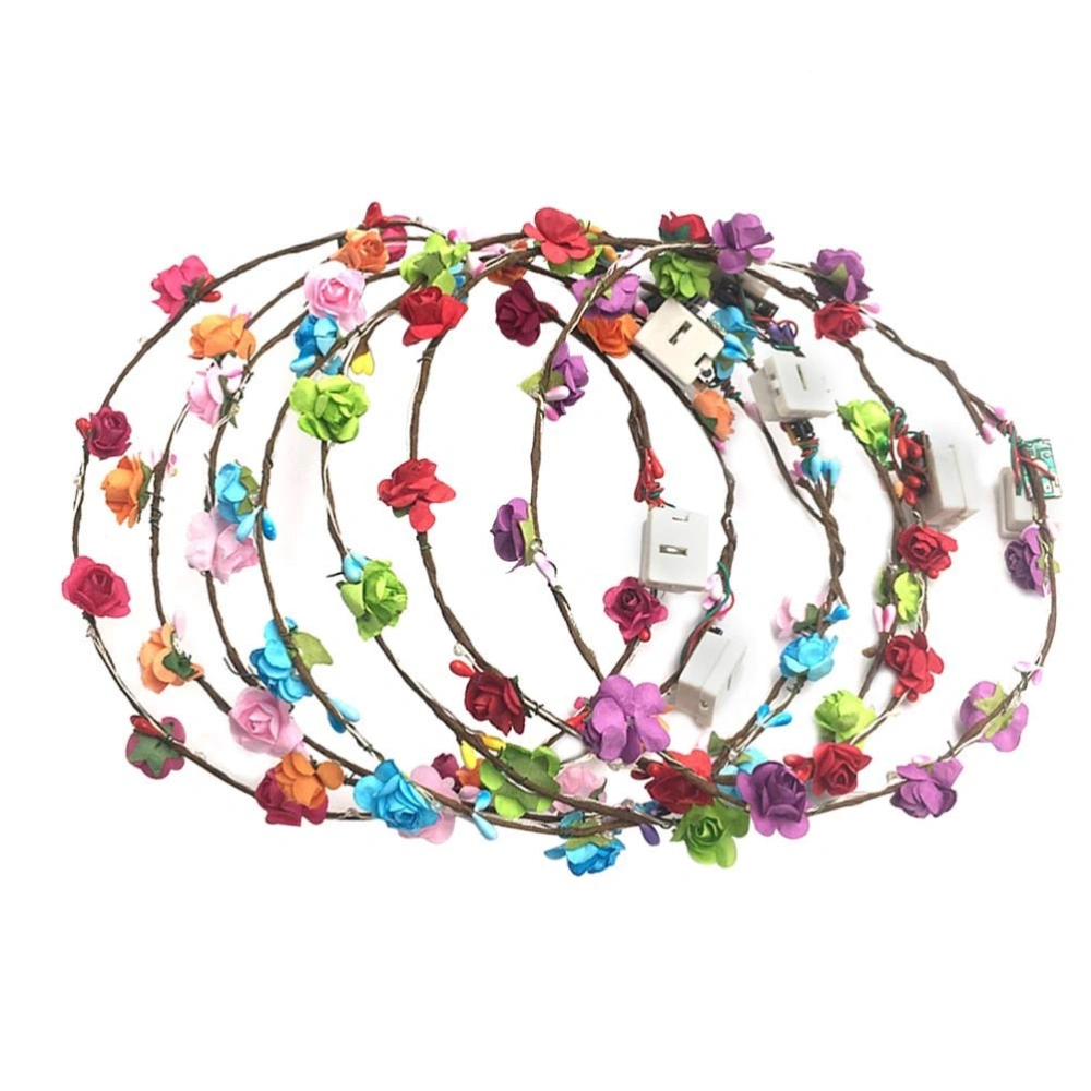 6pcs Flower Crown Headbands Light Up Party Wreath Headdress for Wedding Birthday Christmas Halloween (Random Color)