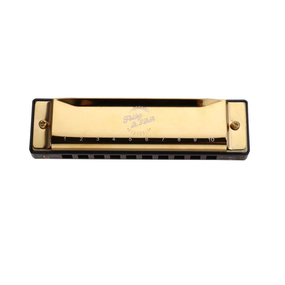 Professional Harmonica Exquisite Music Instrument for Beginner Students Musicians（Golden）