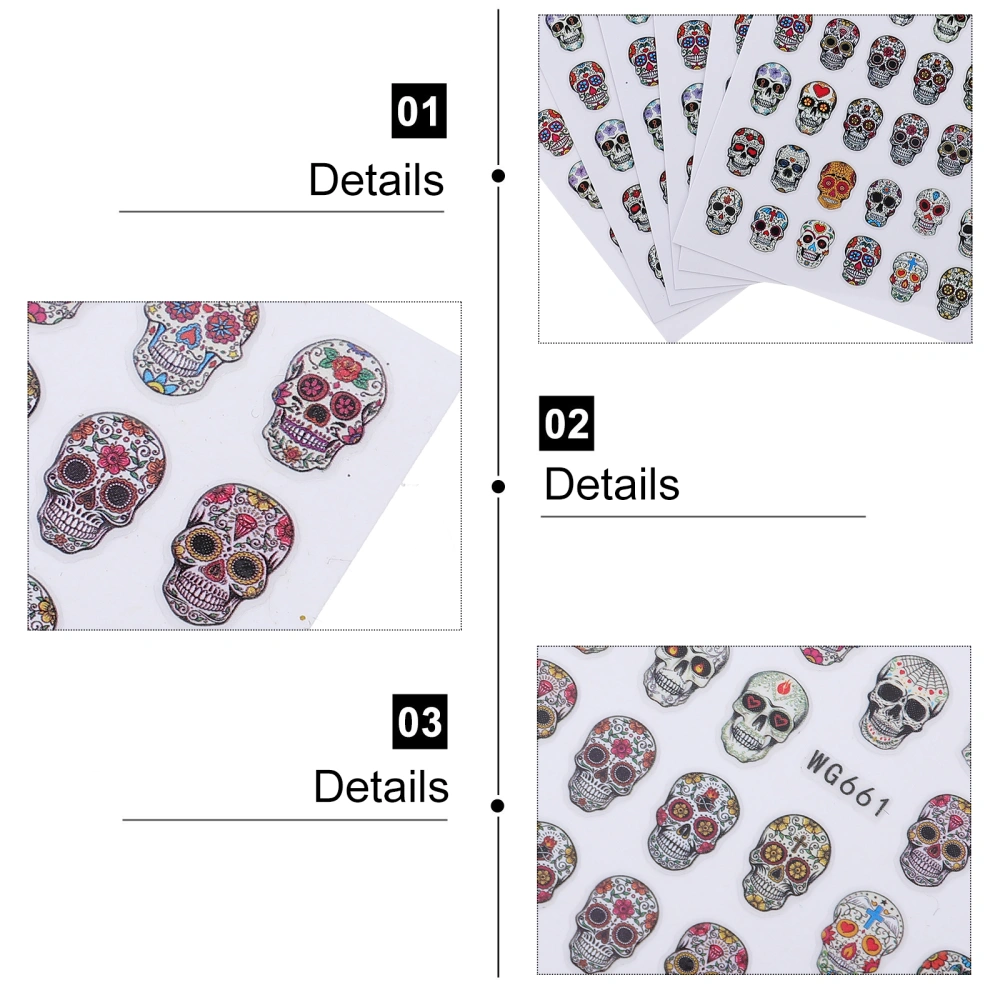 10 Sheets Halloween Skull Ghost Nail Sticker Cartoon Nail Decals Manicure Decor