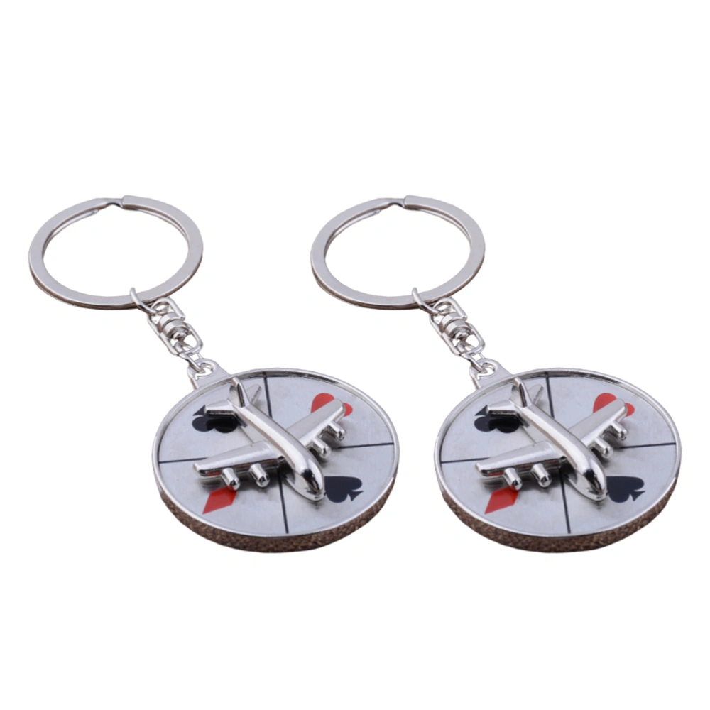 2pcs Rotating Compass Gift Keychains Airplane Pendant Key Holder Creative Metal Key Rings Aircraft Craft Ornaments