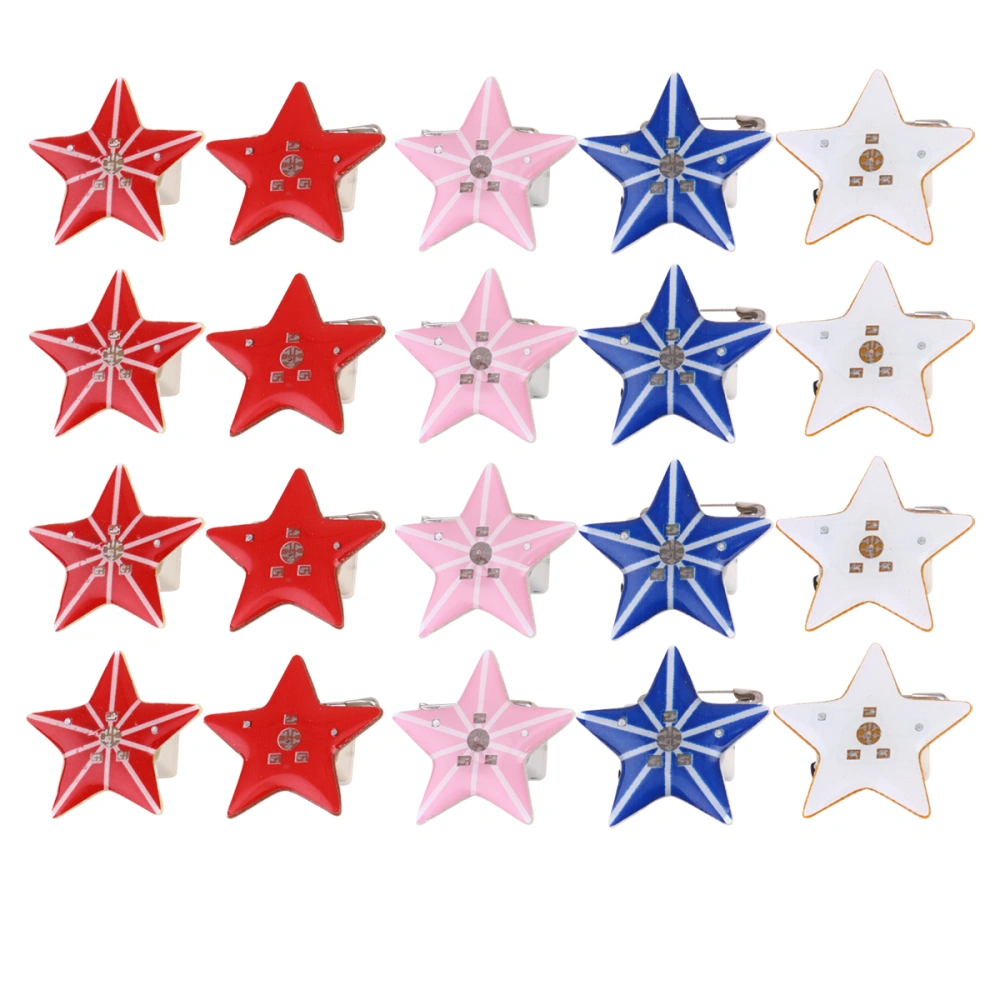 25pcs Pentagram Shape Brooch Luminous Star Breastpin Flashing Lapel Glowing Gift Supplies Dress Up Decor Accessary Props (Random and Assorted Pattern)