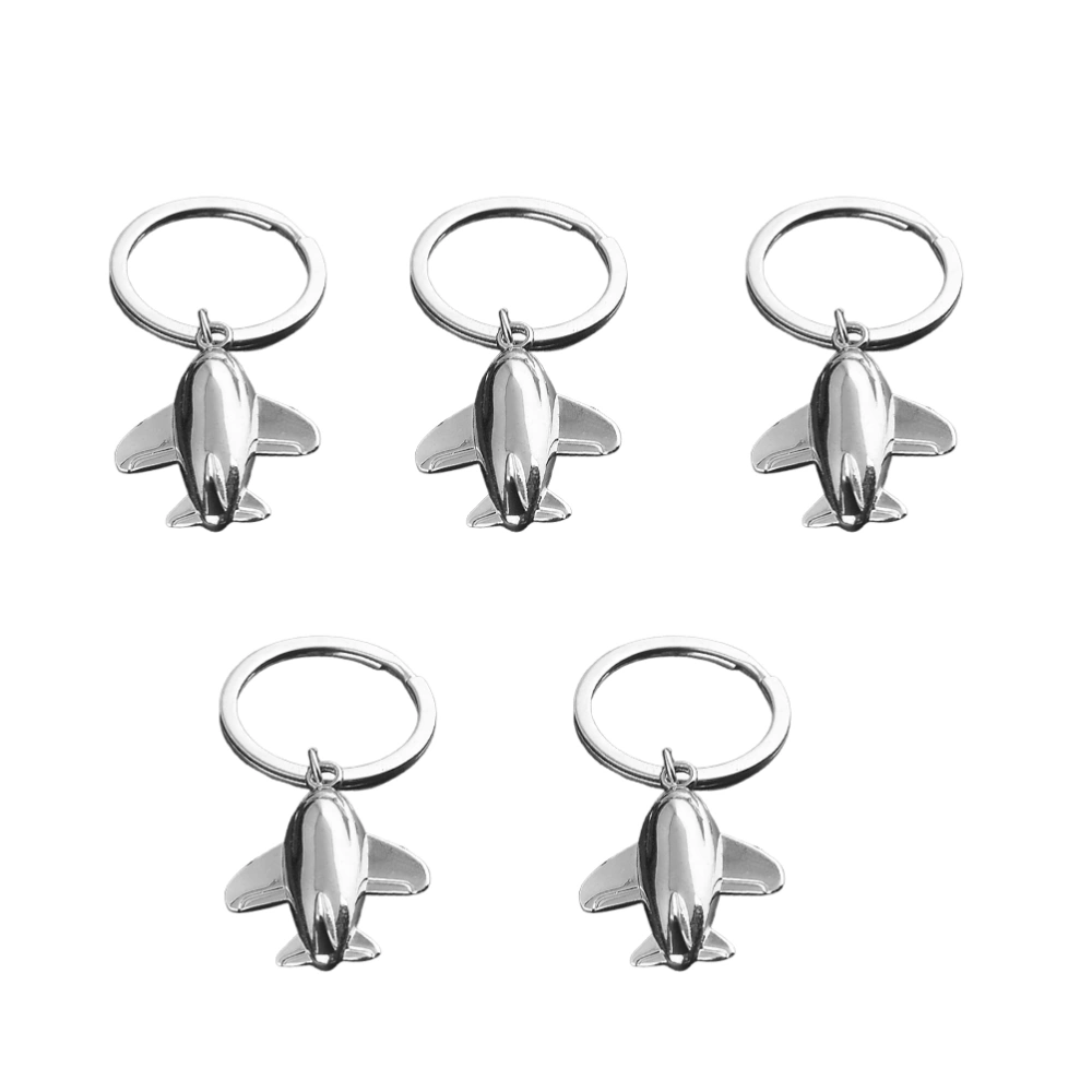 5pcs Airplane Shaped Key Rings Creative Keychain Ornament Key Holder Gift Bag Hanging Pendant (Silver)