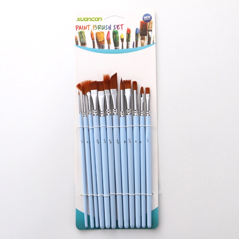 12pcs Painting Brush Painting Pens Art Painting Tool Sets for Watercolor Oil Gouache Painting (Kight Blue)