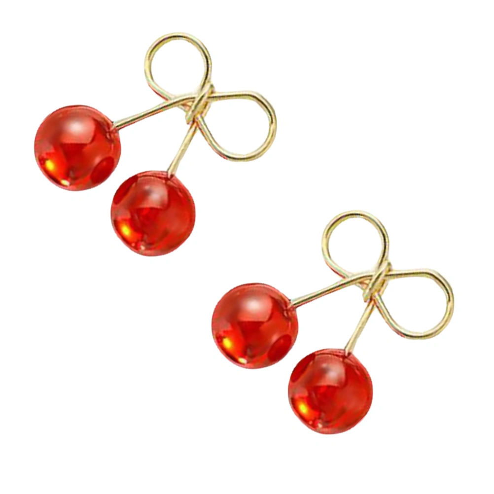 1 Pair Cherry Ear Studs Eardrop Bow Shape Earrings Ear Accessories Jewelry