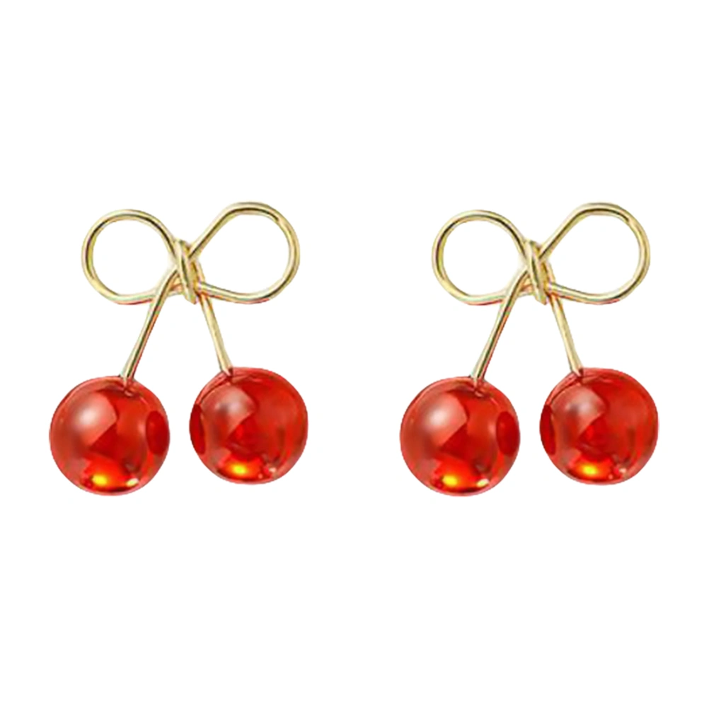 1 Pair Cherry Ear Studs Eardrop Bow Shape Earrings Ear Accessories Jewelry
