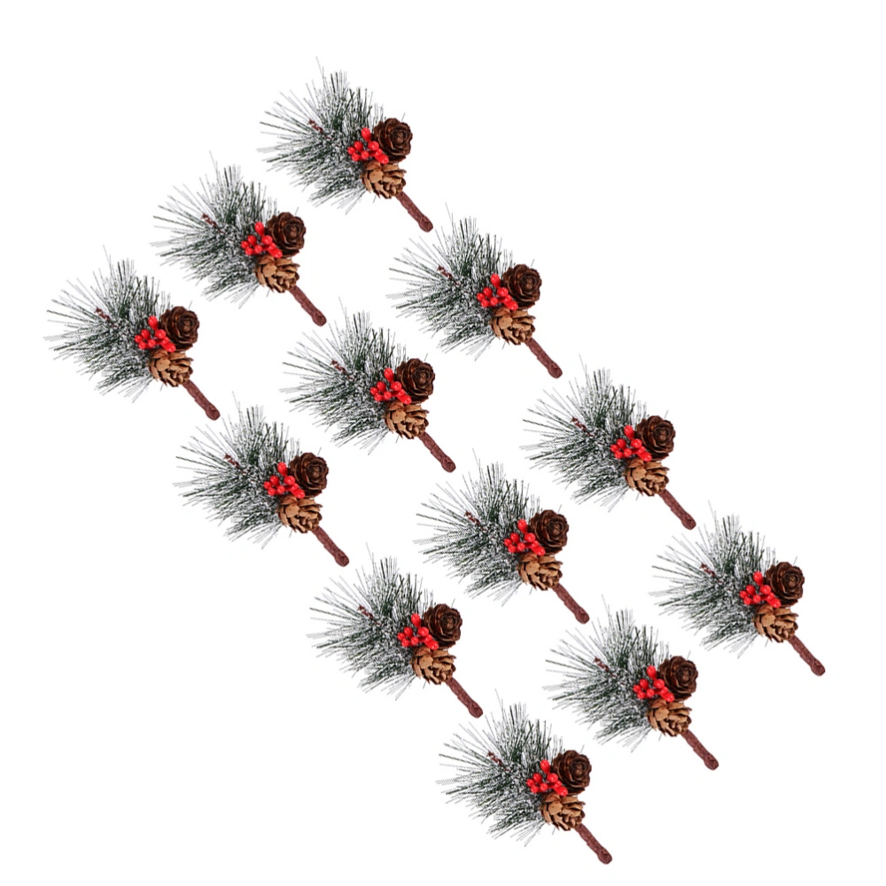 12pcs Artificial Pine Needle Wreaths Christmas Berry Pinecone Picks Decor