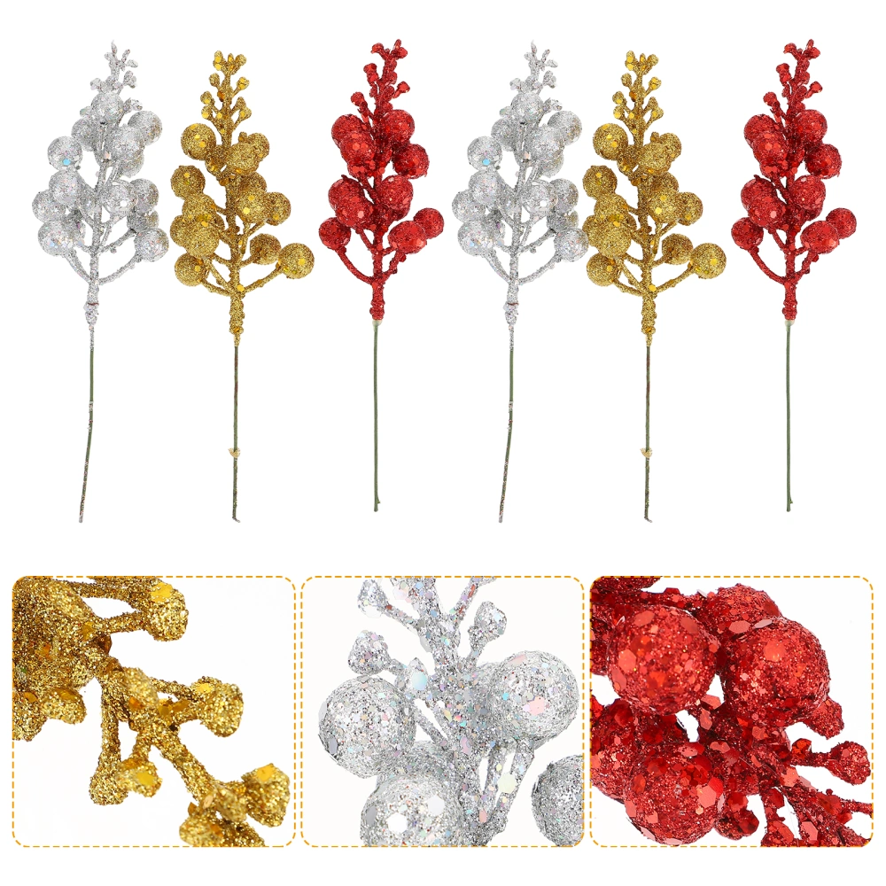 15Pcs Christmas Glitter Fruit Stems Artificial Fruits Branch Picks Decorations