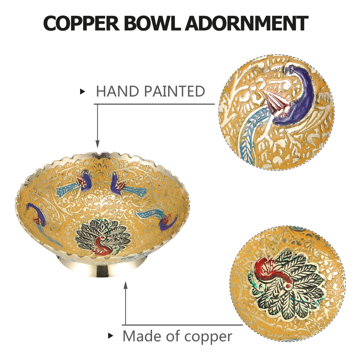 Copper Bowl Adornment Livingroom Decorative Bowl Unique Hand-made Storage Bowl
