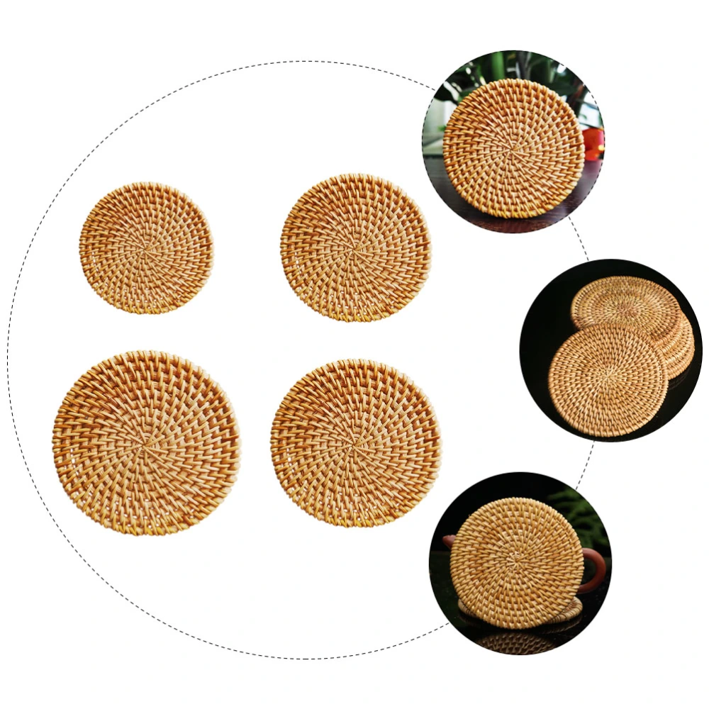 4PCS Rattan Woven Table Mat Rattan Woven Cup Pad Tea Ceremony Pot Mat (4 Sizes)