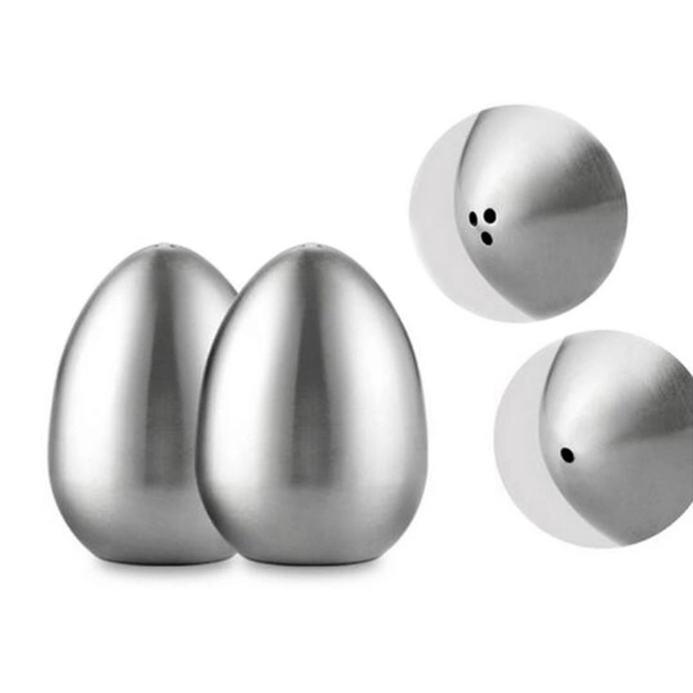 2pcs Egg Shape Stainless Steel Sugar Shaker Set Salt Pepper Dispenser Coffee Spice Shaker Storage Jar Seasoning Pot