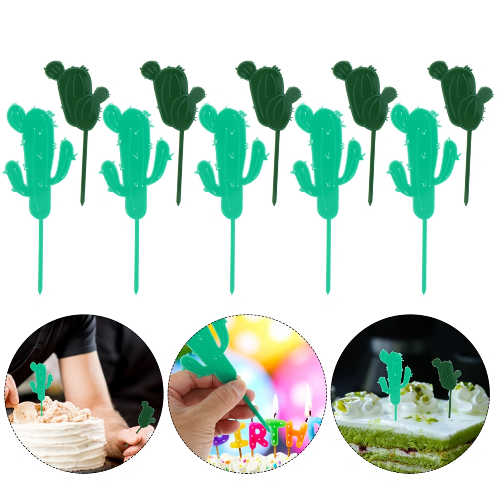 10Pcs Creative Cactus Shape Cupcake Toppers Picks Cake Ornaments (Green)