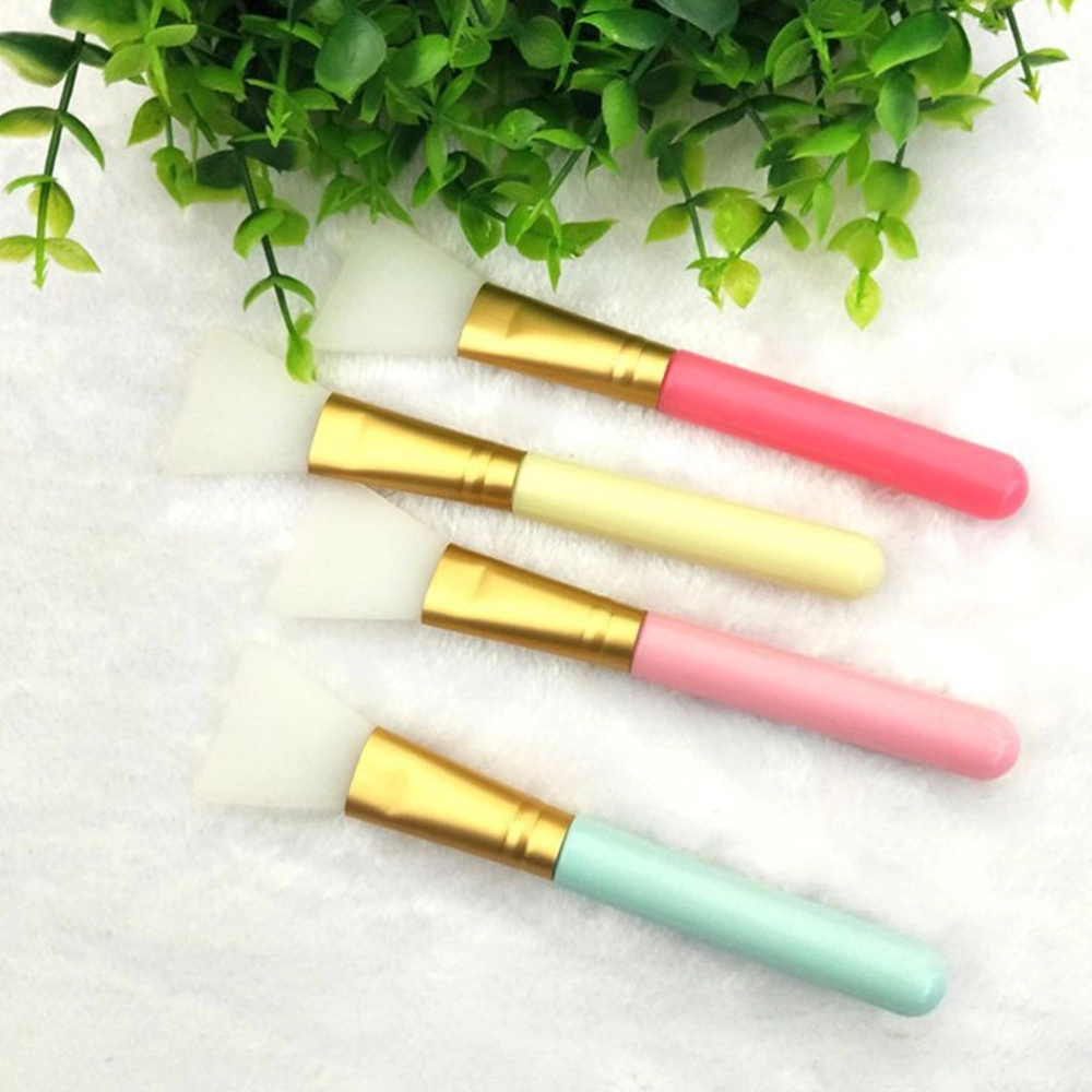 4pcs Silicone Mask Brushes Professional Skin Care Mask Brushes Makeup Cosmetic Brush DIY Facial Mask Stick for Women (Silica Gel Pink Rod, Silica Gel Blue Rod, Silica Gel Yellow Rod, Silica Gel Rose Red Rod One Pack Each)