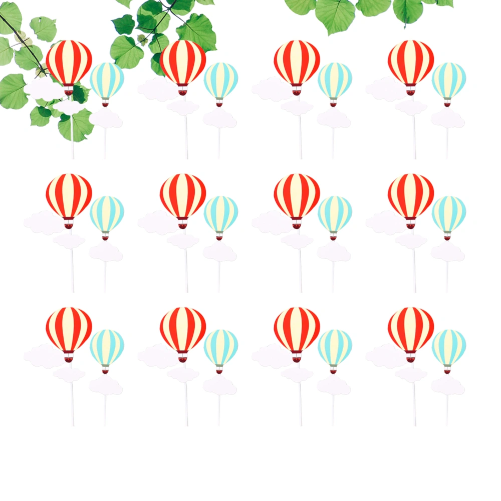 10 Sets of Cake Toppers Cartoon Cloud Hot Air Balloon Cupcake Inserts Cards for  Birthday Party