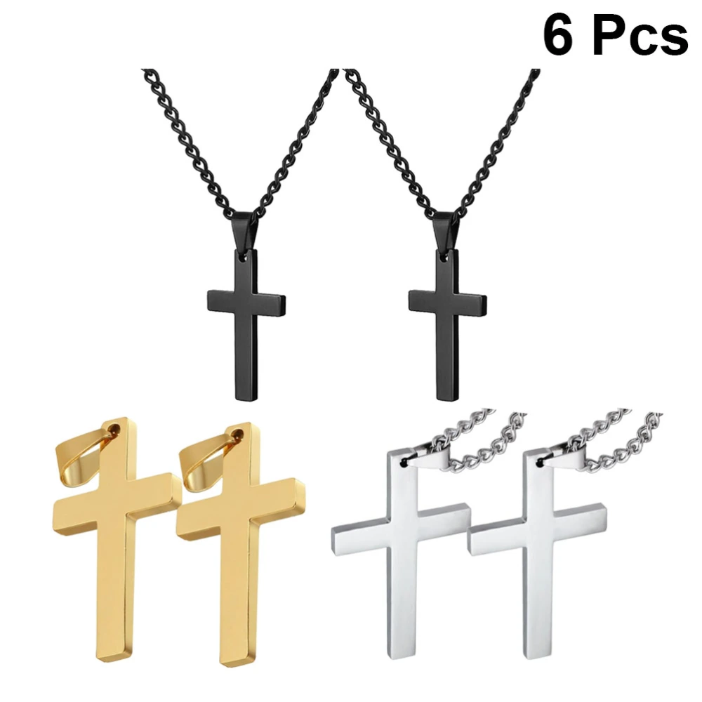 6pcs Shiny Cross Necklace Stainless Steel Pendant Exquisite Necklace Fashion Jewelry Gift Ornaments (Black, Gold and Silver, 2pcs for Each Color)