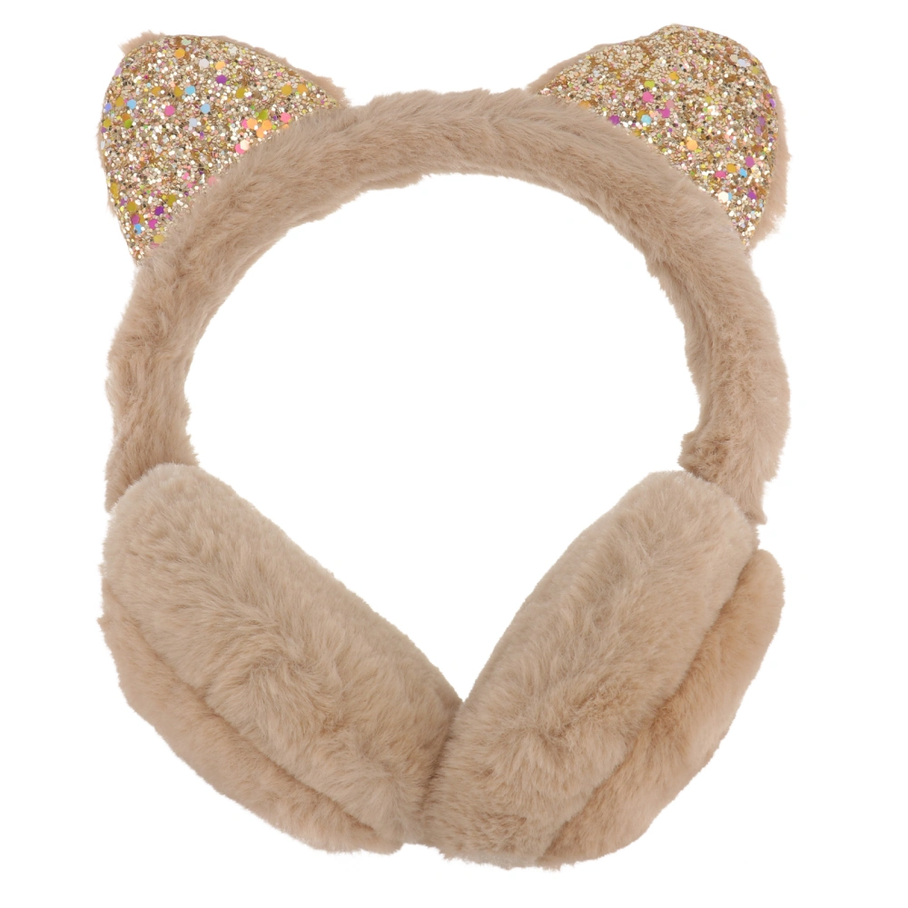 Cat Ears Design Earmuffs Ear Warmer Winter Plush Ear Covers Headwear Winter Accessory for Girl Lady Keep Warm (Khaki)