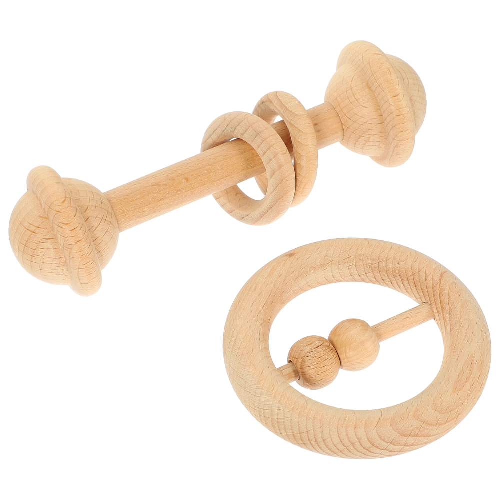 2Pcs Wood Rattle Toys Baby Hand Rattle Toys Wooden Baby Teether Toys Portable Rattle Toys