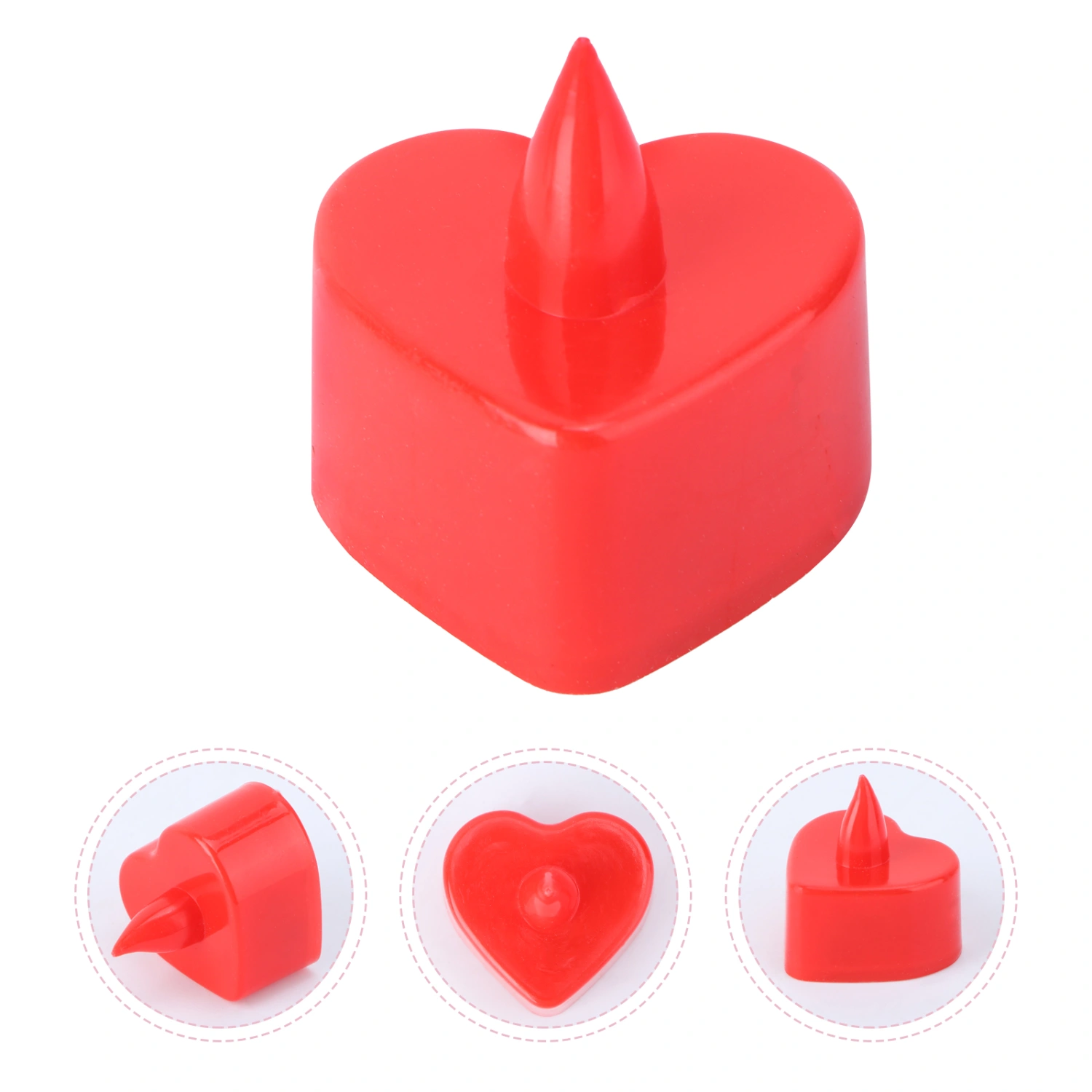 12pcs LED Electronic Candle Lamp Heart Shape Candle Lights Flameless Tealight Romantic Party Decor (Red Shell, Red Light, No Flashing)